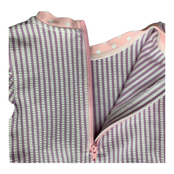 RuffleButts Lilac Seersucker Skirted Swimsuit - Picture 5 of 9